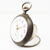 Antique 1880's Aster Pocket Watch Pendant 800 Silver, Open Face, Sec Sub Dial, K&L Case