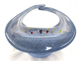 Vintage Vasart Monart Scotland Glass Bowl Basket, Multicolored, Blue, Signed