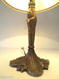 Antique Art Deco Cast Iron Table Lamp Light, Rewired & Working, Gold Patina, 20"
