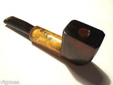 Vintage Japanese Ginseng Cigarette or Tobacco Pipe, Amber Bakelite, Lucite, Wood