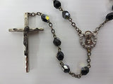 Vintage Rosary Black Glass Multicolored Beads 22", Virgin Mary, Fine Crucifix