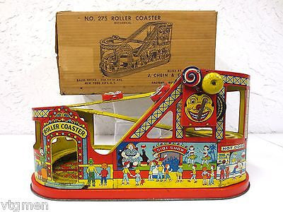 Vintage Chein Tin Litho Roller Coaster No. 275 Wind Up Toy With Box and 2 Cars