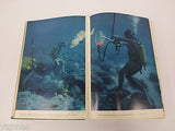 1963 Jacques Cousteau The Living Sea Book, Cousteau Calypso Boat, Illustrated