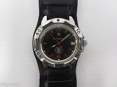Vintage Military Watch Vostok, Army Commander, Date, New Pilot Leather Band