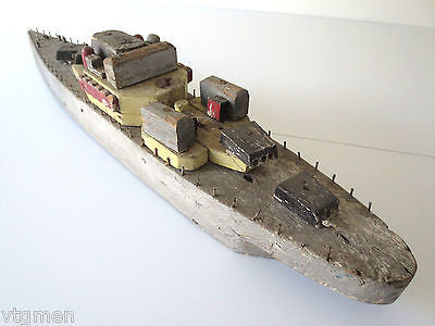 WWII Torpedo Missile Wood Boat, 27' Long, Original Colors Military Navy Folk Art