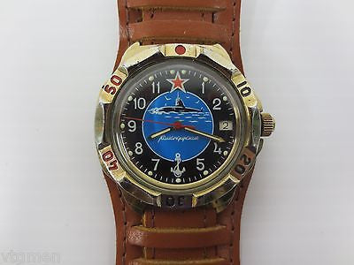 Vintage Military Watch Submariner, Army Vostok, Date, New Pilot Leather Band