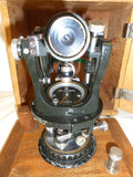 Vintage Hugues Owens Brass Surveyor Transit with Compass and Dovetail Wood Box