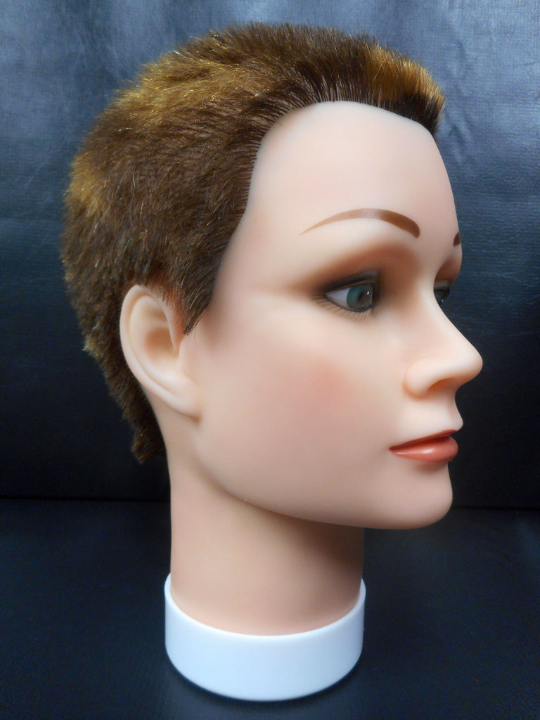 Vtg Dannyco Mannequin Head 10" Shaved Marbled Brown Hair Cut, Store Display