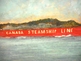 Angus Trudeau 1973 Mixed Media Painting, Canada Steamship Line, 15X19" Rimouski