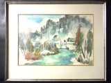 Albert Rousseau Water Color Impressionist Painting of Quebec Country Scene 21X14