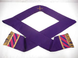 Vintage 1960's Hand Embroidery Church Priest Shawl 50" Purple, Cross, Gold