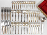 Vintage 1930s Francois Frionnet France Silverplate Flatware Cutlery Set for 12, Complete 49 Pieces Louis XV Set, Laddle, Original Box