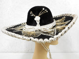 Vintage 18" Black Felt Sombrero Signed Pigalle, Kid Medium Hat Size 6 3/8" 51 cm 20 1/8", Mexican Mariachi Hat