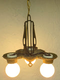 Antique 1920s Markel Art Deco 3 Light Slip Shade Chandelier 11" Ceiling Fixture