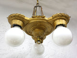 Antique 1920s Markel Art Deco 3 Light Slip Shade Chandelier 11" Ceiling Fixture