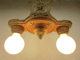 Antique 1920s Markel Art Deco 2 Lights Slip Shade Chandelier 13" Ceiling Fixture