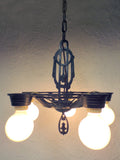 Vintage Art Deco 5 Lights Slip Shade Chandelier 16" Electrolier Montreal Black