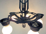 Vintage Art Deco 5 Lights Slip Shade Chandelier 16" Electrolier Montreal Black