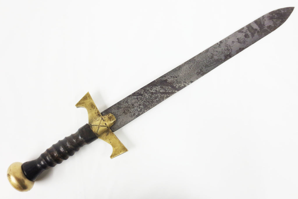 Antique Medieval Sword w/ Crucifix 30" Long, 5 3/4" Brass Cross-Guard & Pommel