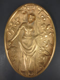 Antique Erotic Bronze Plate Art Nouveau, Woman Apple Picking, Lifted Skirt