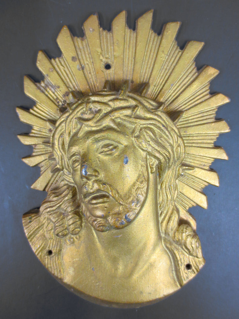 Tabernacle Ornament Jesus Christ Cast Iron, Gold Church Altar Crown of Thorns