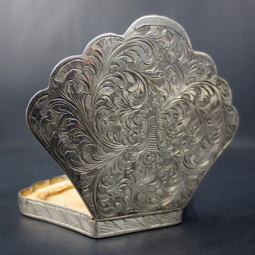 Antique Italian 800 Silver Cosmetic Case, Victorian Shell Shaped Powder Box