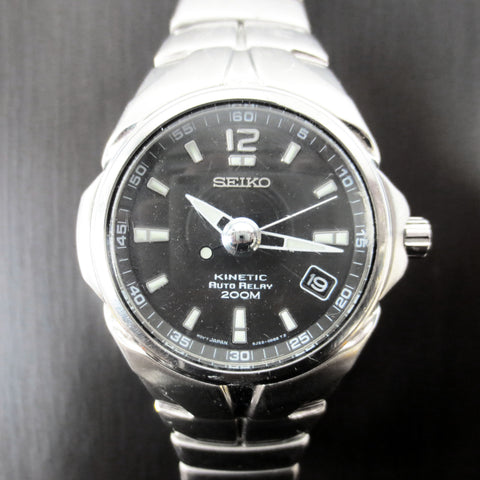 Seiko Kinetic Auto-Relay 20Bar 200M 5J22-0E20, Date, Black Dial, Automatic Watch