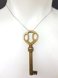 Original Antique Brass Skeleton Key for Cabinet Wardrobe, 2.5" Long, Ornate Stop