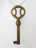 Original Antique Brass Skeleton Key for Cabinet Wardrobe, 2.5" Long, Ornate Stop