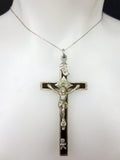 Antique Skull & Bones Priest's Crucifix Pendant, 3 1/4" Long 1.5" Large Aluminum