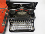 Antique 1930s Royal O Portable Typewriter, Glossy Black, Glass keys, with Case