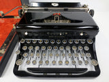 Antique 1930s Royal O Portable Typewriter, Glossy Black, Glass keys, with Case
