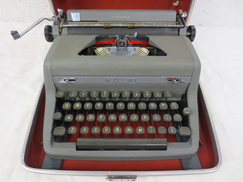 Vintage Royal Citadelle Portable Typewriter with Red Interior Case, Rugged Gray