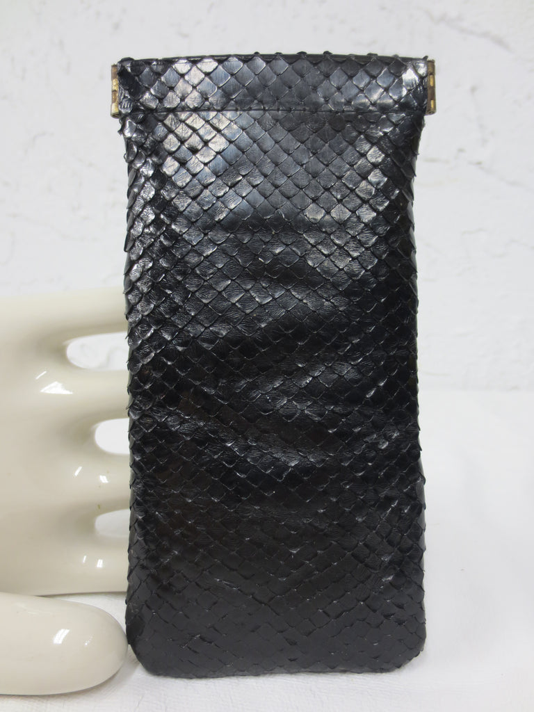 Vintage Genuine Black Snake Skin Women's Purse Wallet, 6.5 X 3", Hinged