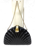 Vintage Sea Shell Purse by Farnell Paris, Black & Gold Rigid Handbag, Long Chain