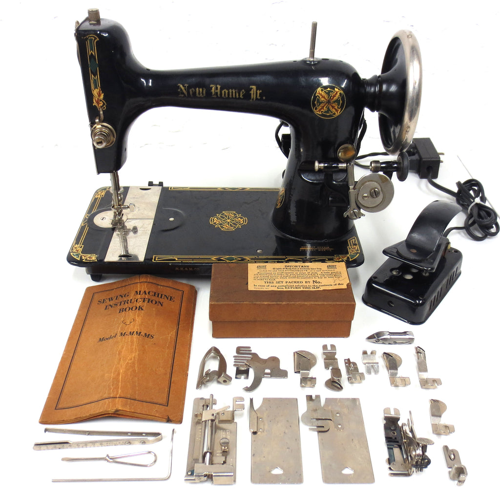 Vintage Westinghouse New Home Jr Sewing Machine w/ Manual, 18 Attachments, Pedal