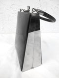 Vintage Triangular Rigid Handbag 12", Black & Chrome, Art Deco Style