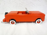 14" Long Vintage Wood Sport Car with Spare Tire, Folk Art Toy, Orange