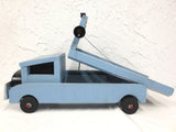 23" Long Vintage Wood Tow Truck with Working Pulley, Folk Art Toy, Blue