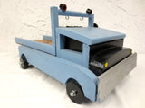 23" Long Vintage Wood Tow Truck with Working Pulley, Folk Art Toy, Blue