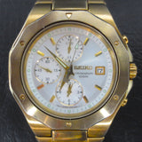 Seiko Chronograph Watch Large 44mm Case 10bar Model 7T92 3 Subdials Gold Tone