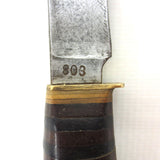 Vintage Solingen Mibro Germany Hunting Knife 7 1/2", Stacked Leather Handle