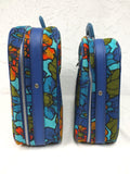 Pair of Vintage Suitcases made in Japan 18" X 12", Blue with Multicolored Flower