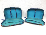 Pair of Vintage Suitcases made in Japan 18" X 12", Blue with Multicolored Flower