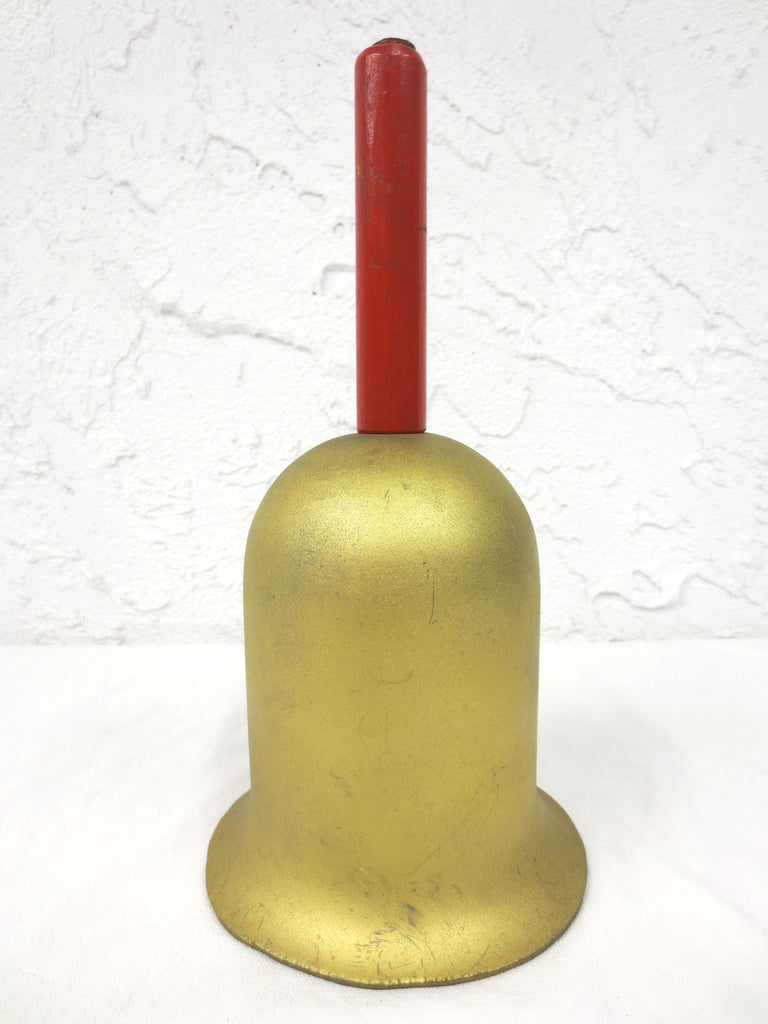 Antique 1926 School Bell 10" Tall, Red Wood Handle, Large 5" Diameter Base