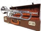 Vintage Ludwig Germany Trumpet Bugle in G, 2 Valves, 2 Water Keys, Case and Keys