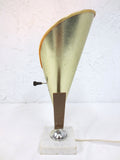 Vintage Mid Century Tulip Flower Light 13", Marble Teak Metal Table Lamp