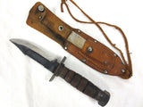 Vintage Japanese Pilot Military Combat Survival Knife 9", Stone and Sheath