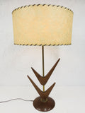 Vintage Mid Century Teak Wood Arrows Desk Lamp 29", Retro Fiberglass Shade