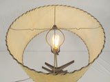 Vintage Mid Century Teak Wood Arrows Desk Lamp 29", Retro Fiberglass Shade